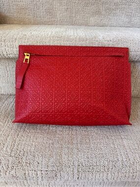 Authentic Loewe Red Anagram T Pouch Clutch